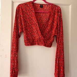 Urban Outfitters Red Patterned Crop Top